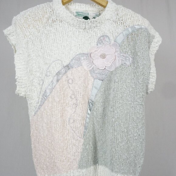 Shenanigans Woman's Large Square Chunky Knit Floral Short Sleeve Vintage NWT! - Picture 1 of 7